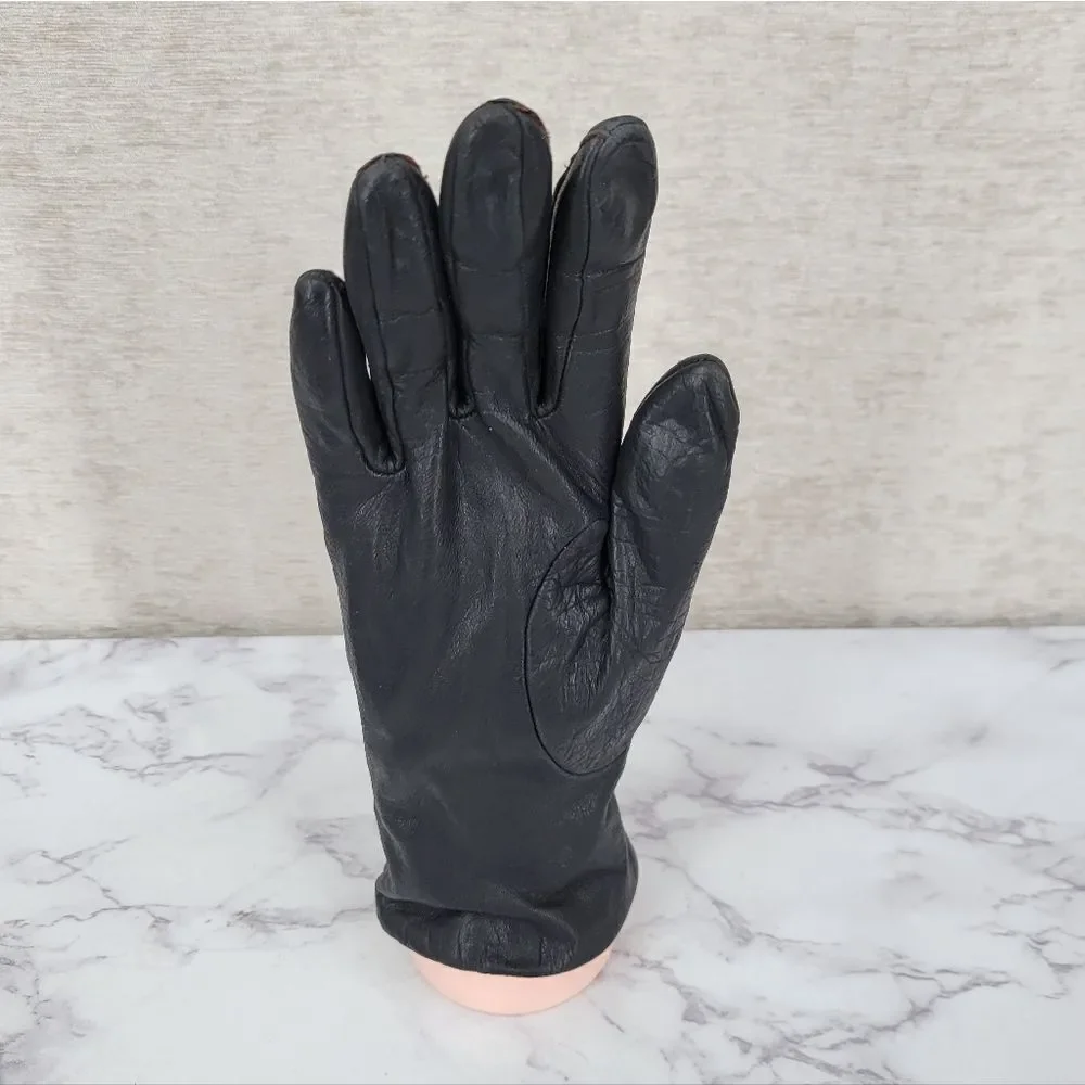 Grandoe Vintage Black Leather Driving Gloves Women's Size 7